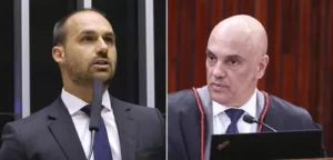 Eduardo Bolsonaro e Alexandre de Moraes: embate (foto Paulo Sérgio/Câmara dos Deputados | LR Moreira/Secom/TSE)
